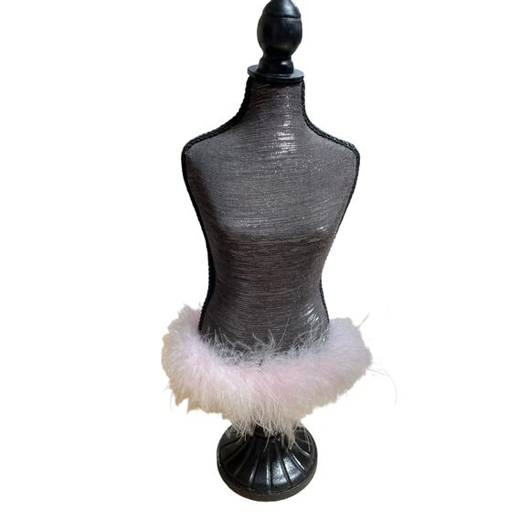 Set of 2 Miniature Mannequins Jewelry Display Stands Faux Fur Trim Pink Black - Picture 4 of 7